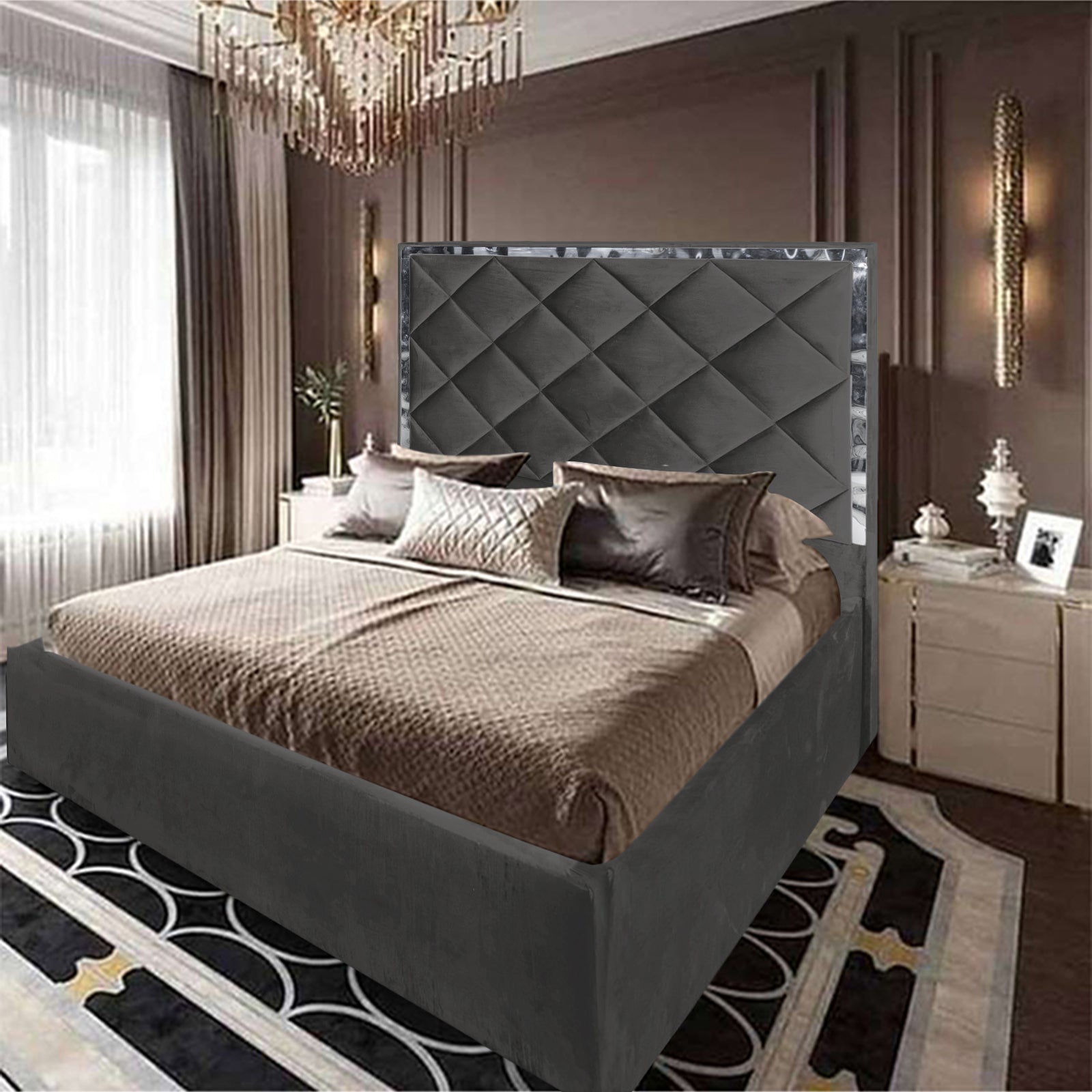 In House | Maldives Velvet Bed Frame Dark Grey 200x200