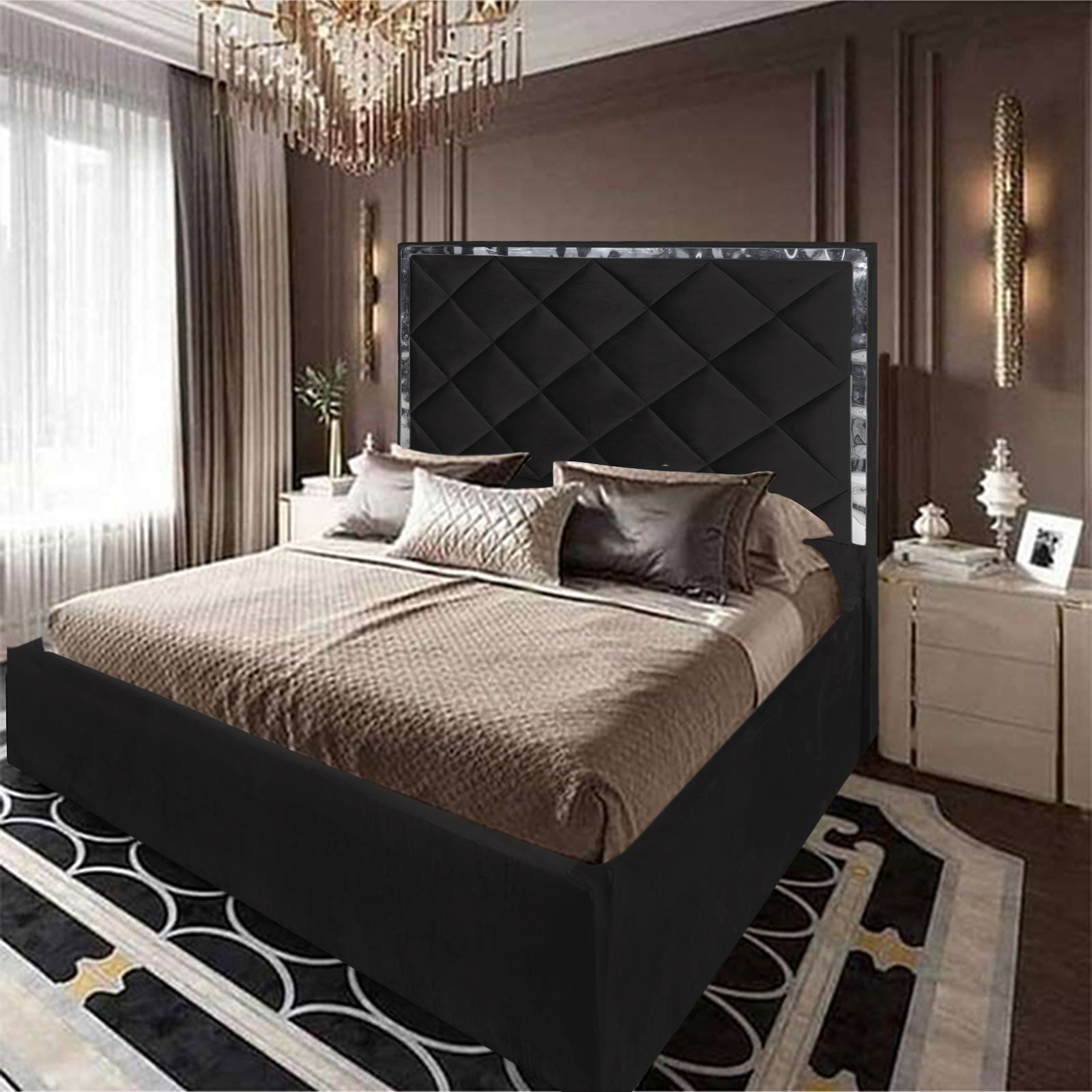 In House | Lisbon Velvet Bed Frame Black 200x140