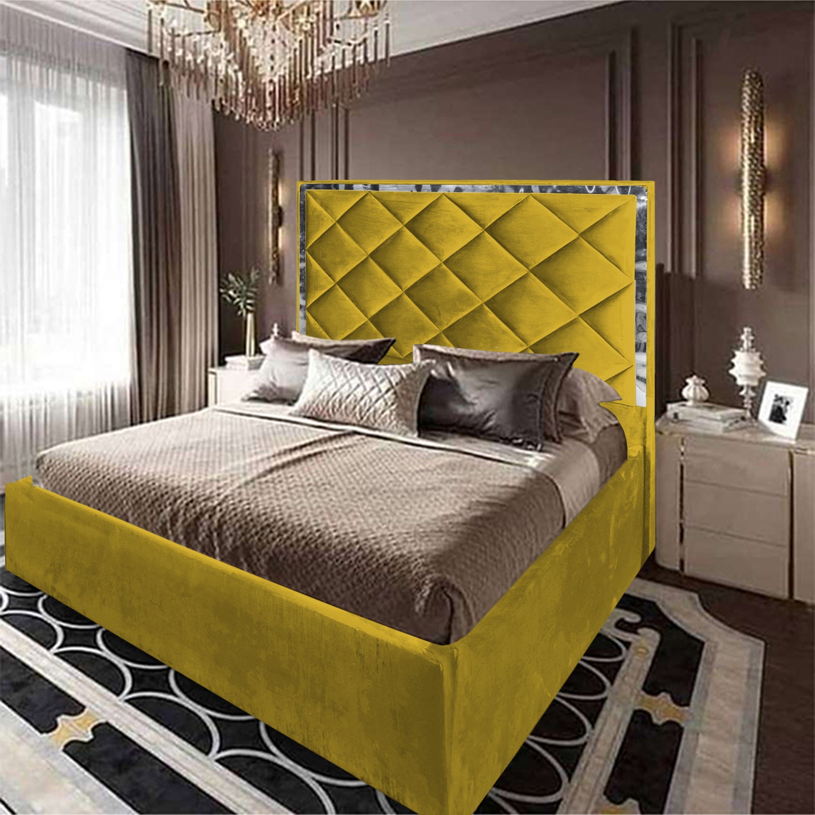 In House | Lisbon Velvet Bed Frame Gold 200x120