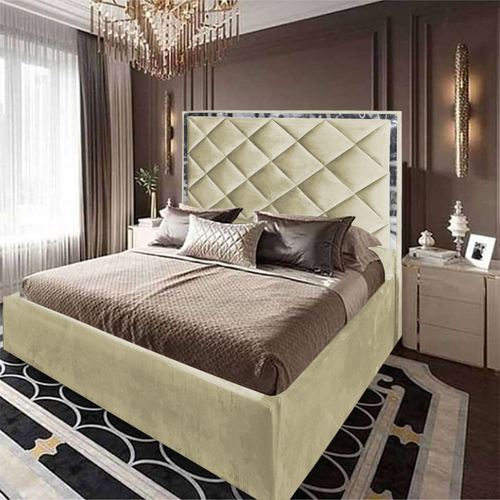 In House | Lisbon Velvet Bed Frame Beige 200x200