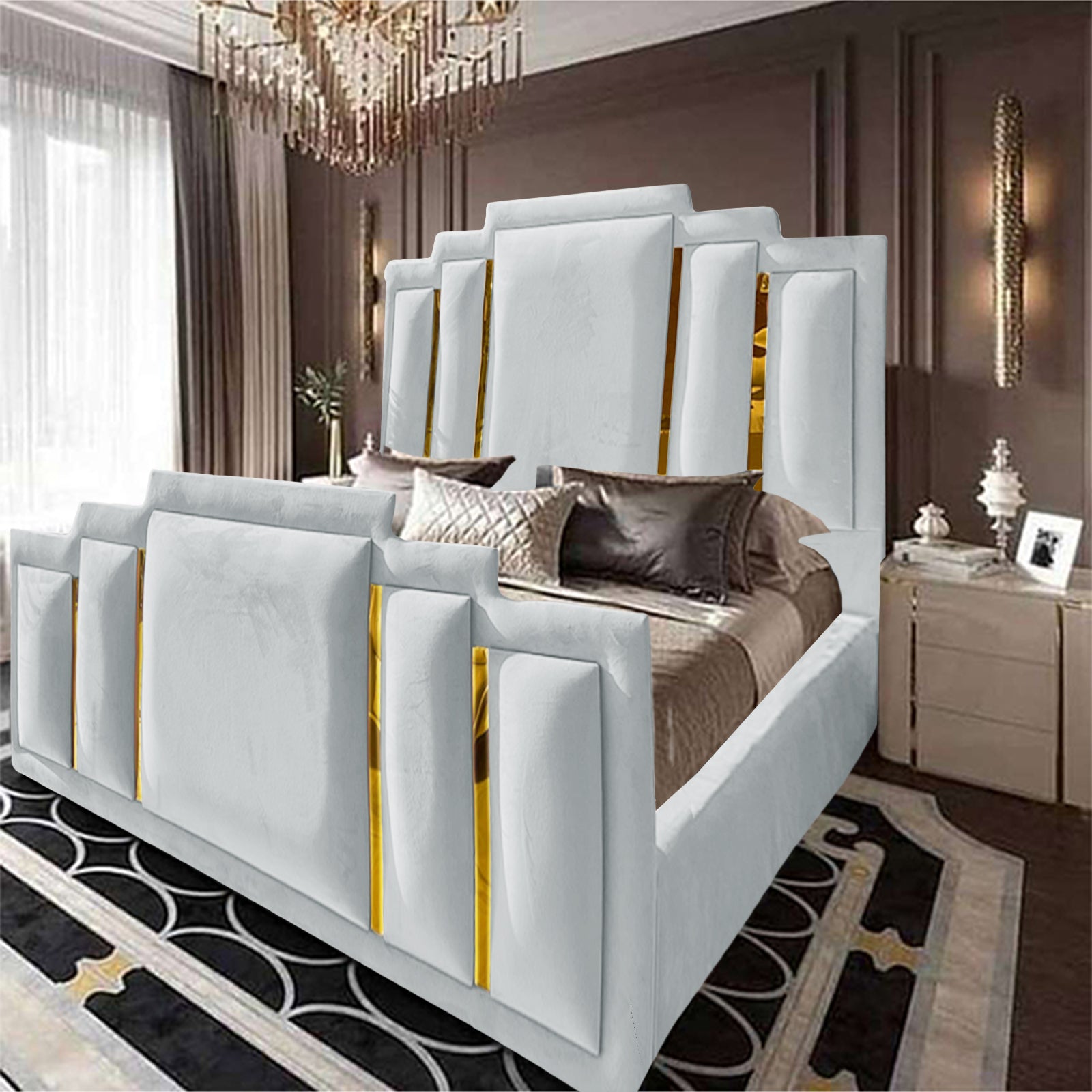 In House | Maldives Velvet Bed Frame White 200x160