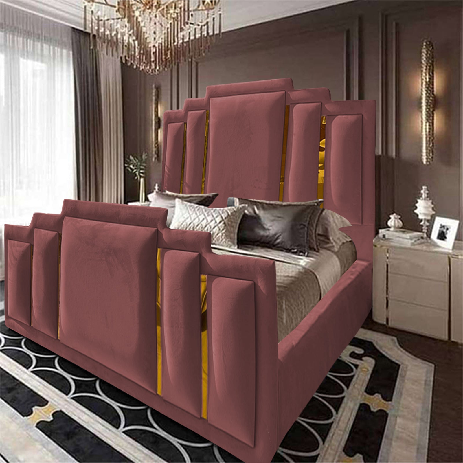 In House | Lisbon Velvet Bed Frame Dark Pink 200x90