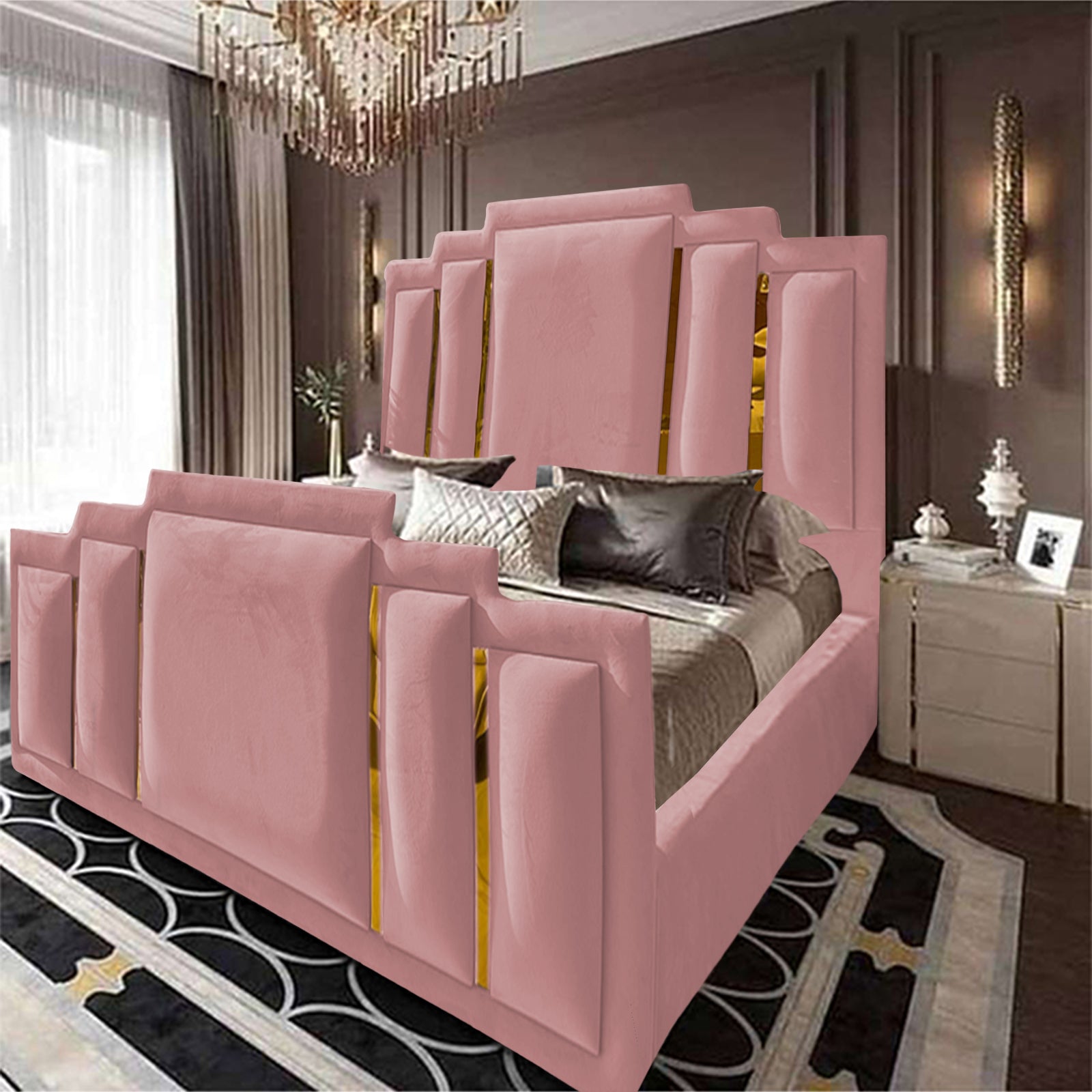 In House | Maldives Velvet Bed Frame Light Pink 200x150