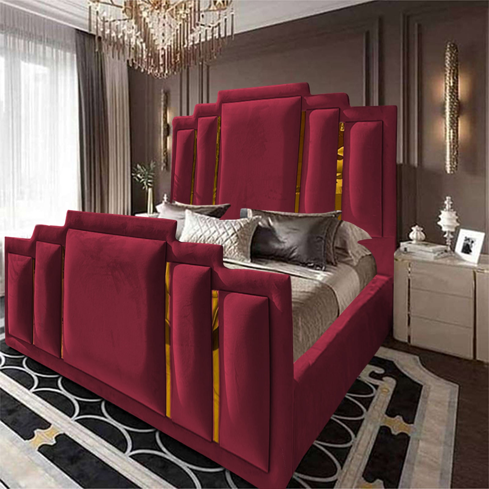 In House | Maldives Velvet Bed Frame Burgundy 200x180
