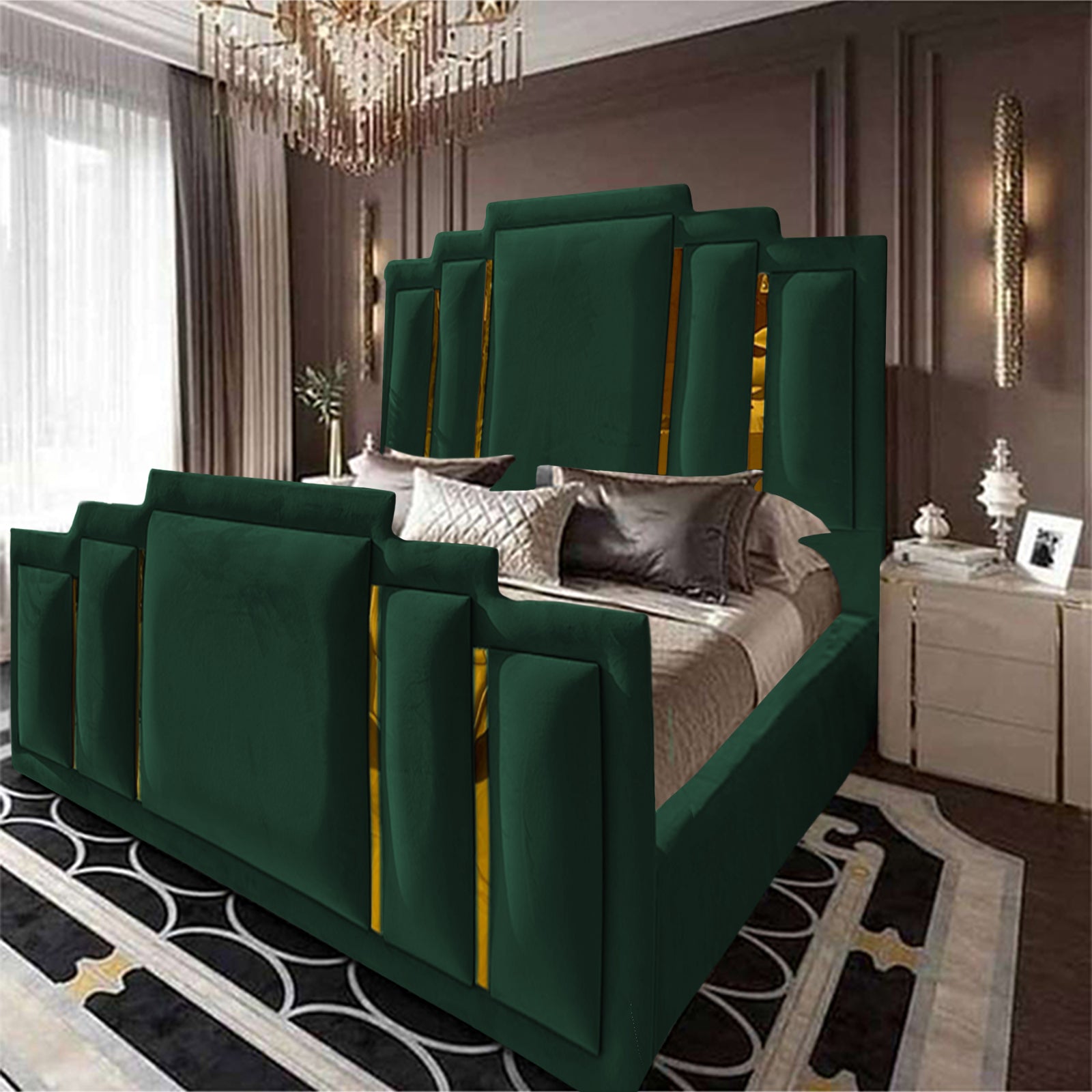 In House | Maldives Velvet Bed Frame Dark Green 200x160
