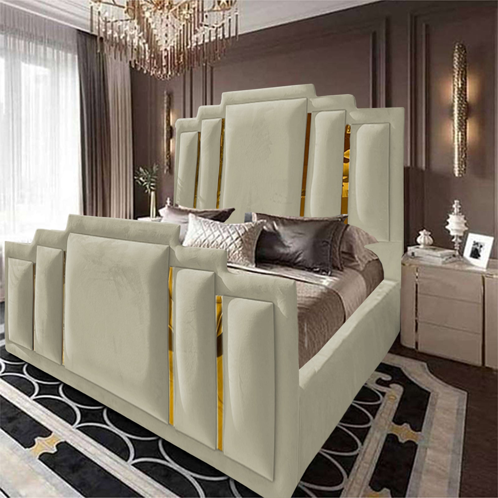 In House | Lisbon Velvet Bed Frame Ivory 200x90