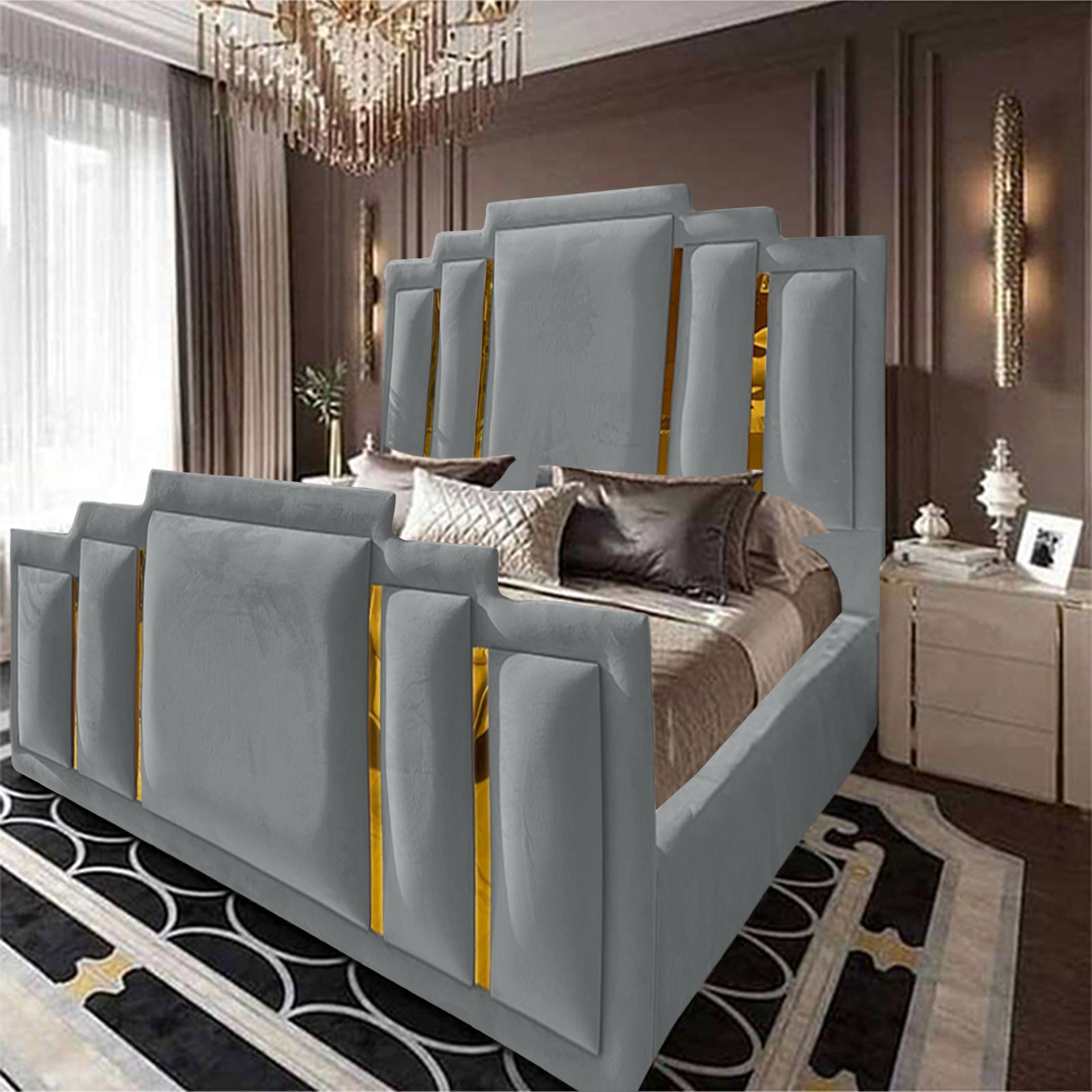 In House | Maldives Velvet Bed Frame Grey 200x180