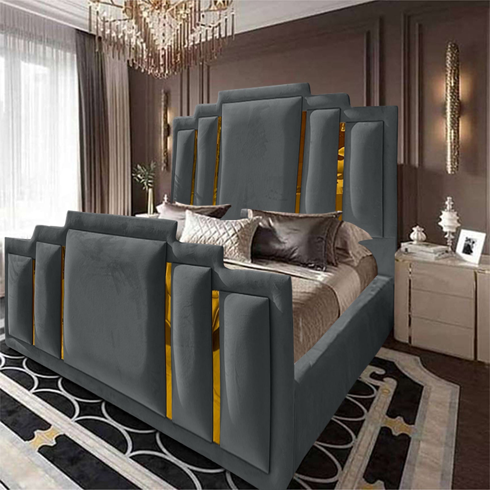 In House | Maldives Velvet Bed Frame Dark Grey 200x160