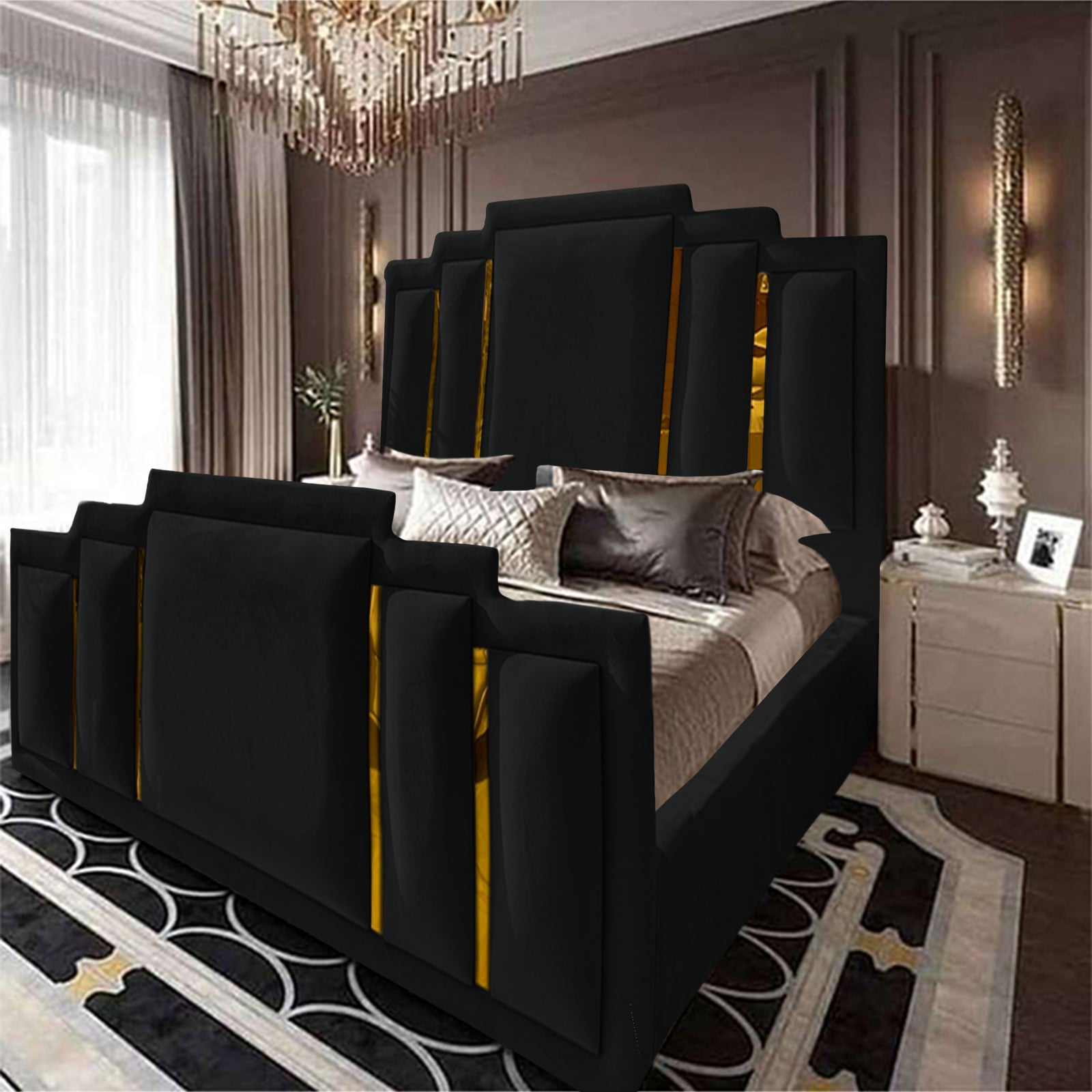 In House | Lisbon Velvet Bed Frame Black 200x90