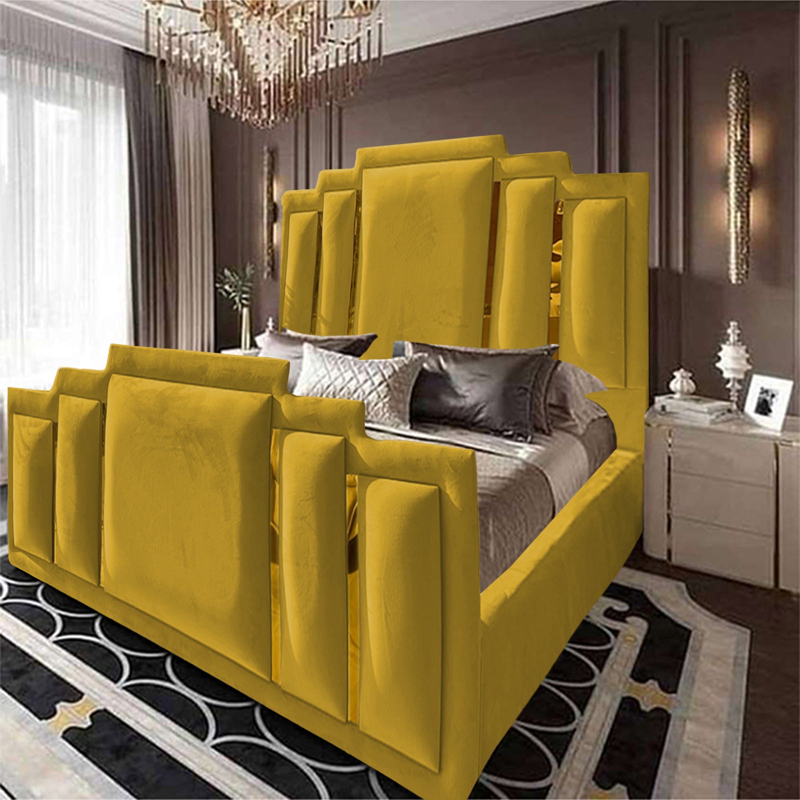In House | Lisbon Velvet Bed Frame Gold 200x90
