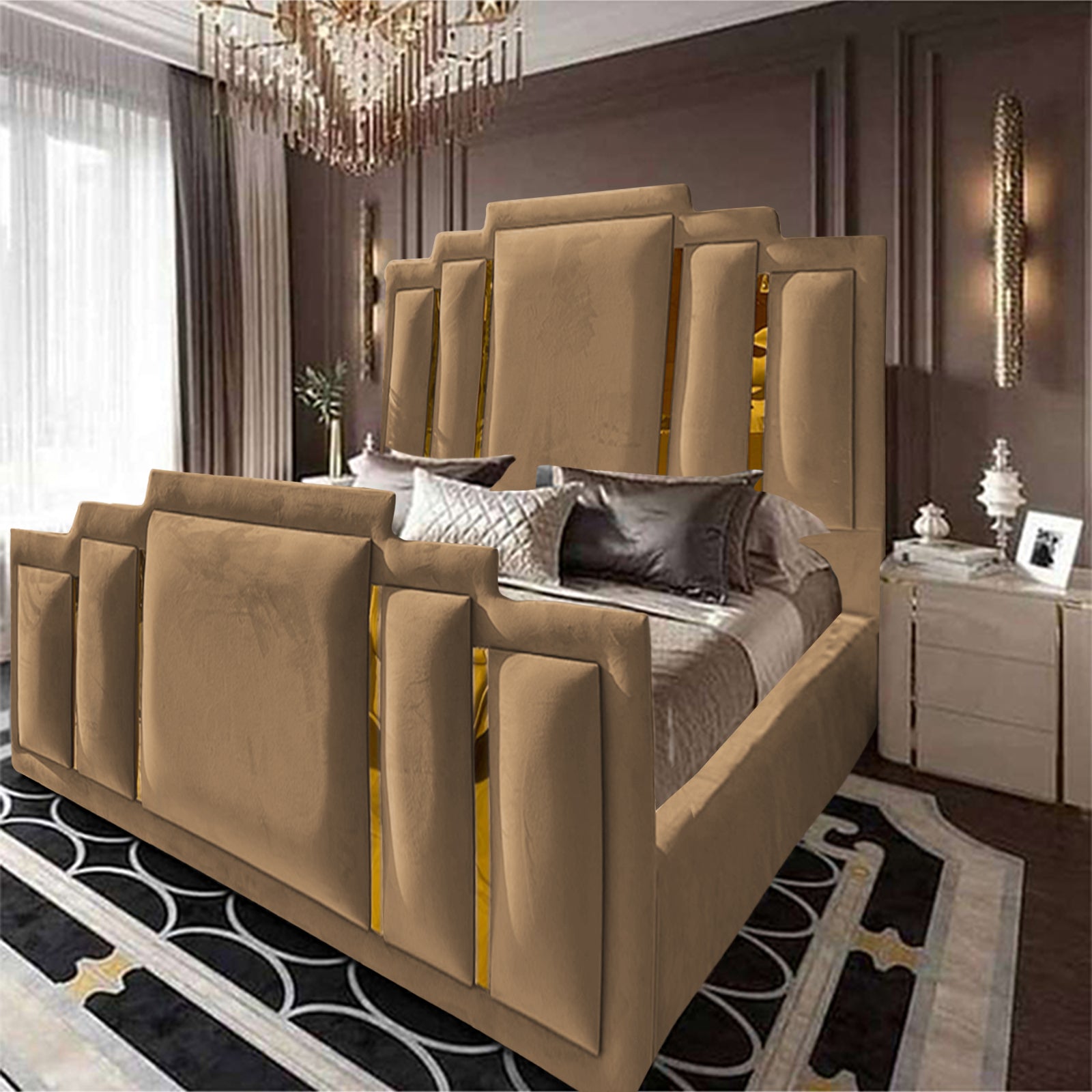 In House | Lisbon Velvet Bed Frame Beige 200x90