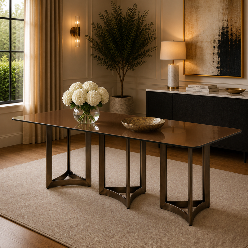 Alexa Dining Table Bronze Base and 350 CM Gold Glass