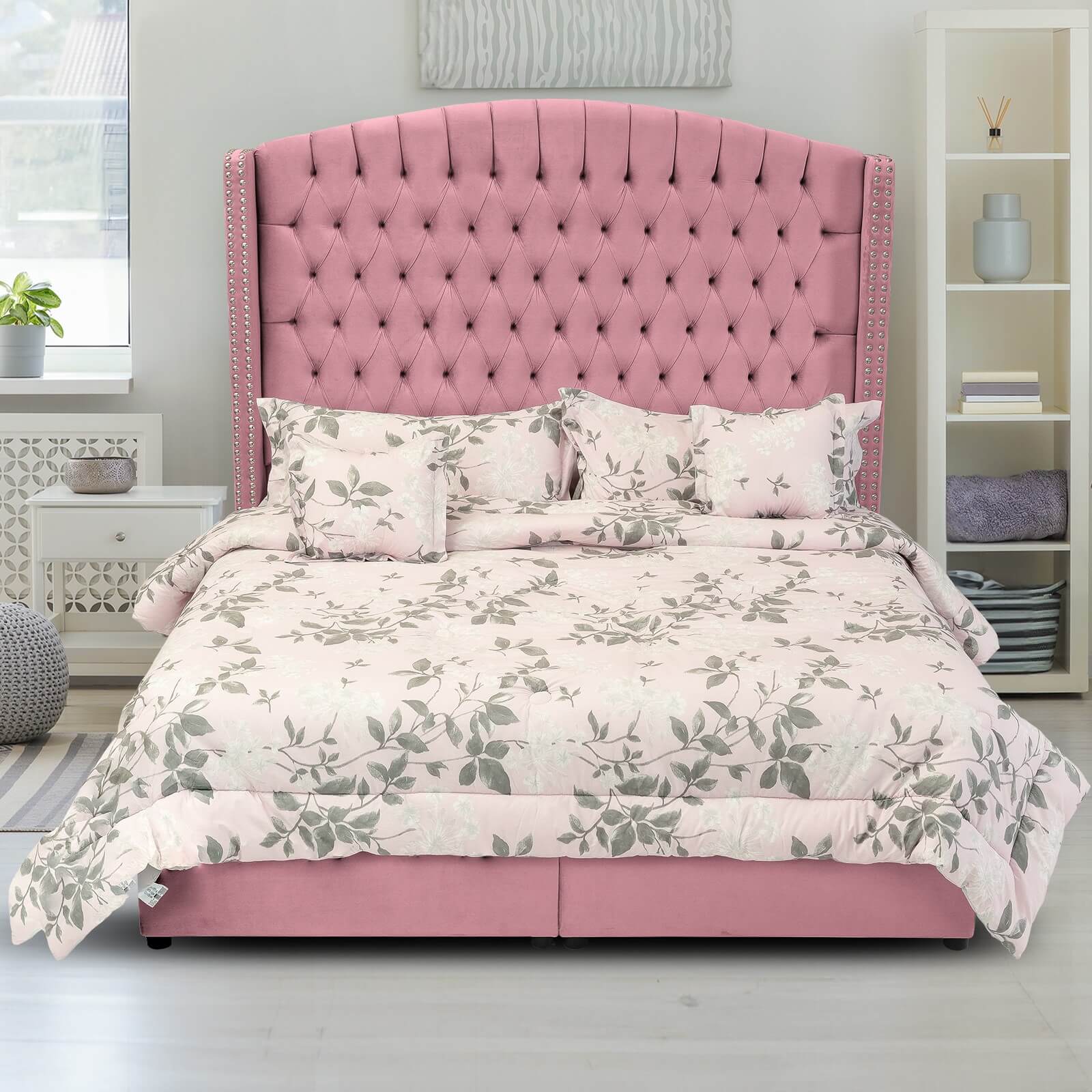 In House | Alkmar Bed Frame Velvet Light Pink 200x180