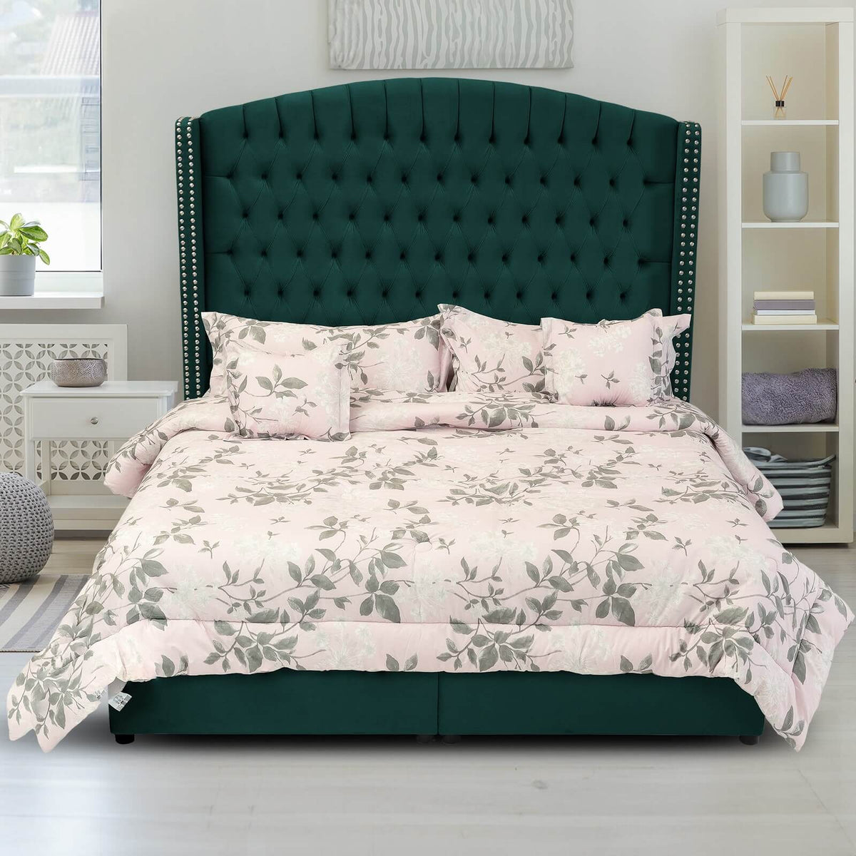 In House | Alkmar Bed Frame Velvet Dark Green 200x180