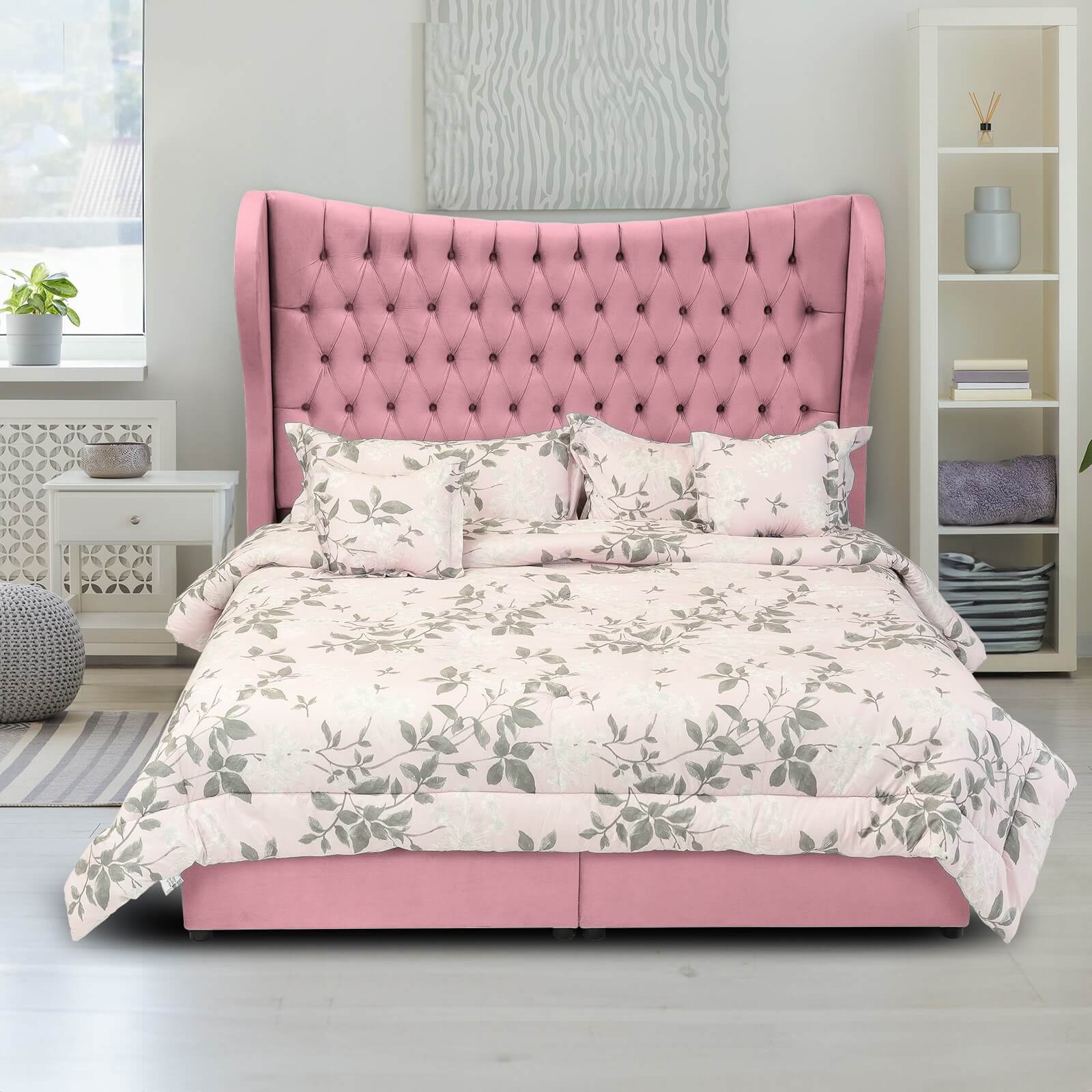 In House | Lujin Bed Frame Linen Light Pink 200x160