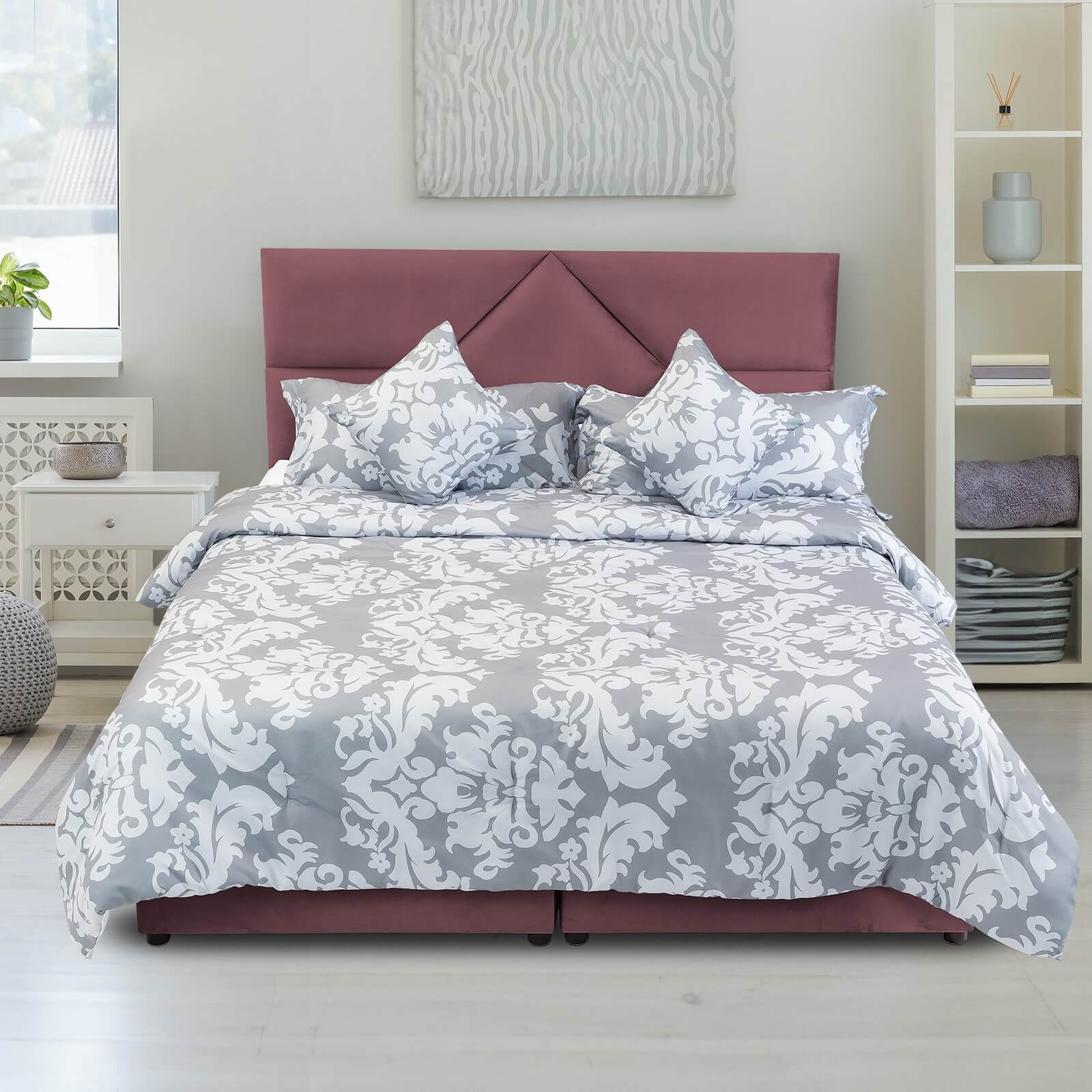 In House | Al Shahba Bed Frame Velvet Dark Pink 200x100