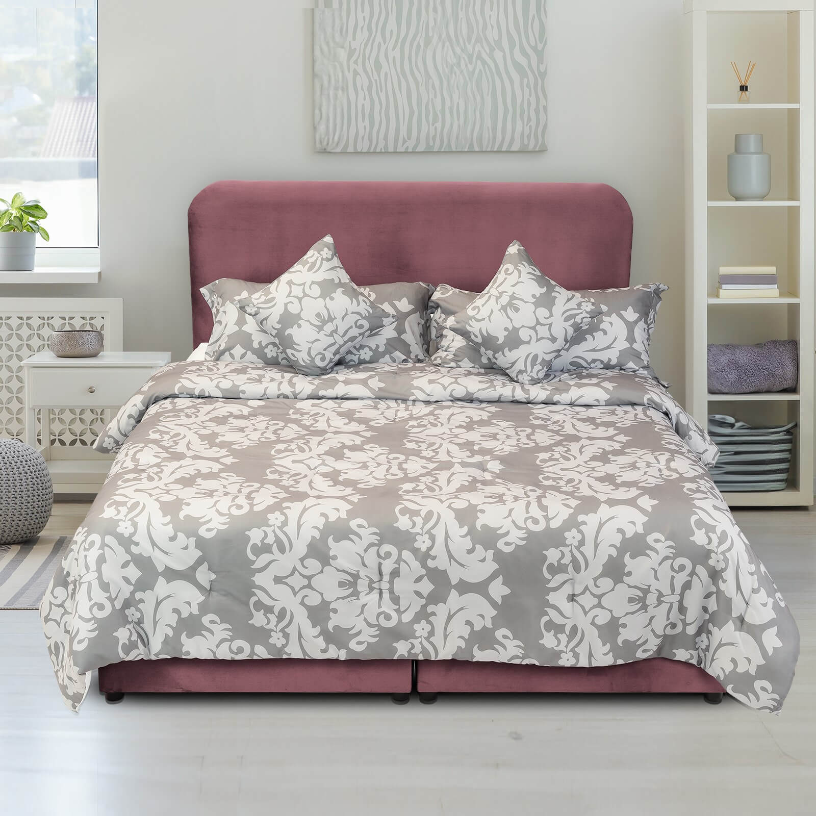 In House | Al Shahba Bed Frame Velvet Dark Pink 200x140