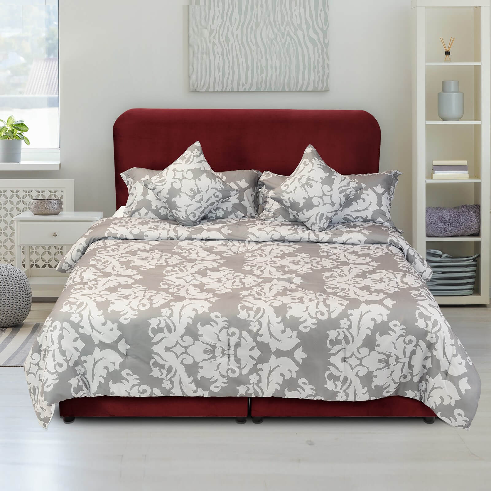 In House | Al Shahba Bed Frame Velvet Burgundy 200x200