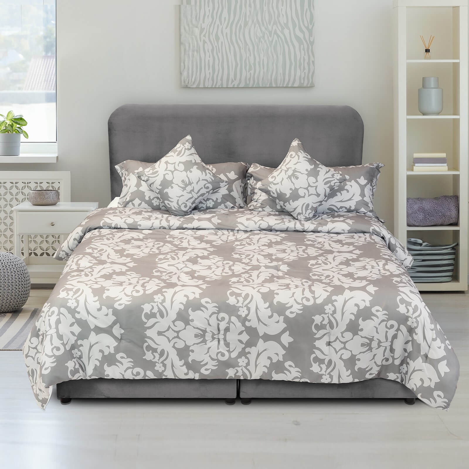 In House | Al Shahba Bed Frame Velvet Grey 200x150