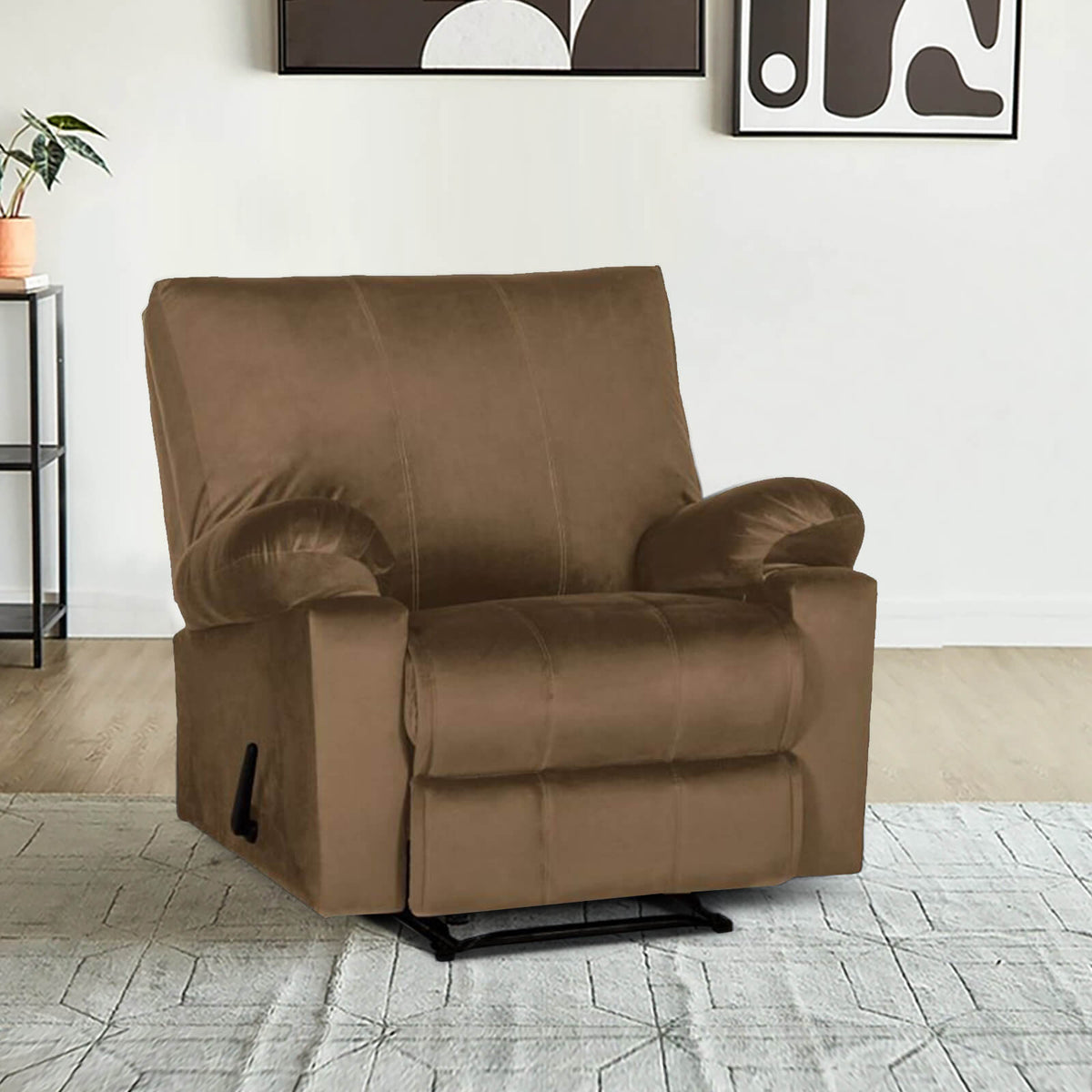 Velvet Rocking & Rotating Recliner Chair - Light Brown - H1
