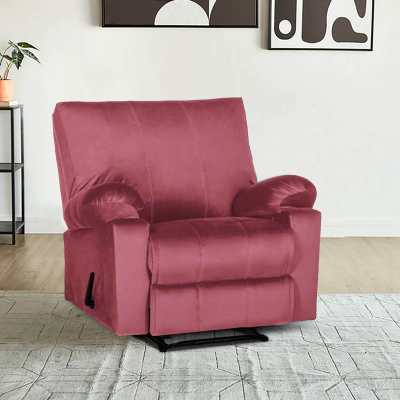Velvet Rocking & Rotating Recliner Chair - Dark Pink - H1