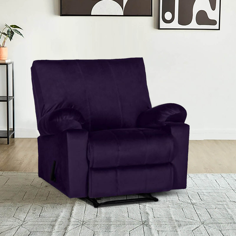 Velvet Rocking & Rotating Recliner Chair - Dark Purple - H1