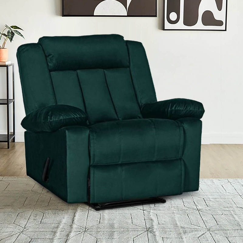 Velvet Rocking & Rotating Recliner Chair - Dark Green - AB05