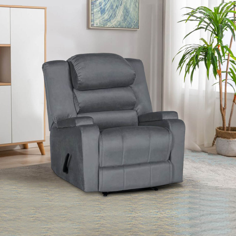 Velvet Rocking Recliner Chair with Storage Box - Grey - AB07