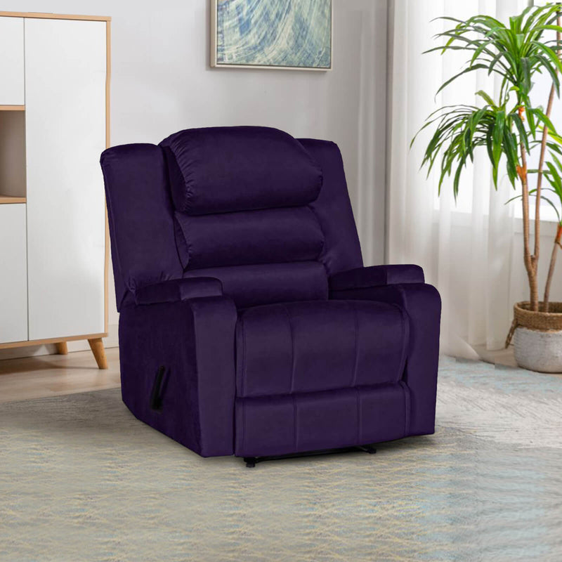 Velvet Rocking Recliner Chair with Storage Box - Dark Purple - AB07
