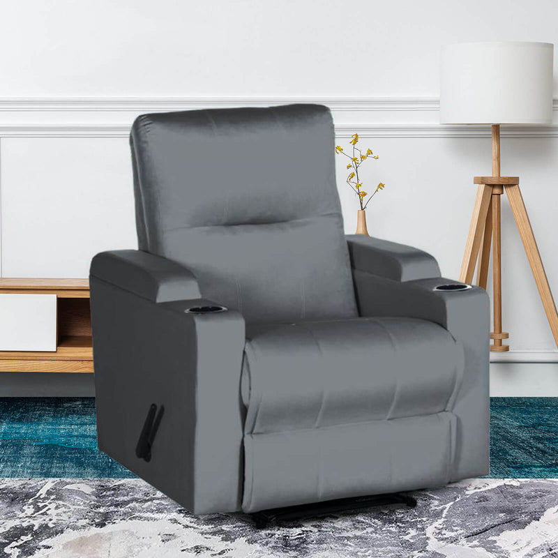 Velvet Rocking Cinematic Recliner Chair with Cups Holder - Grey - AB08