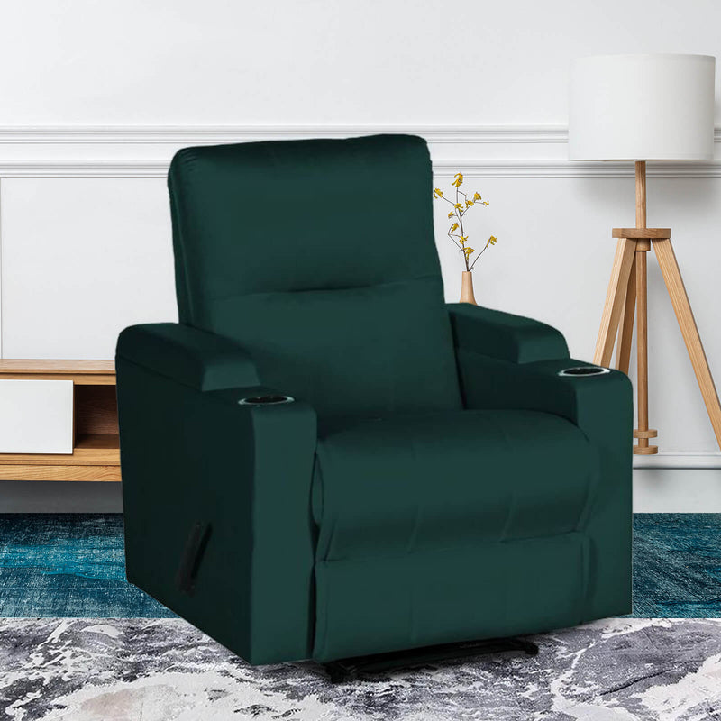 Velvet Rocking & Rotating Cinematic Recliner Chair with Cups Holder - Dark Green - AB08