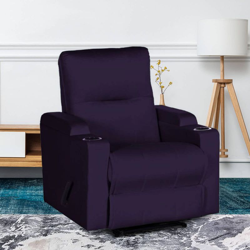 Velvet Classic Cinematic Recliner Chair with Cups Holder - Dark Purple - AB08