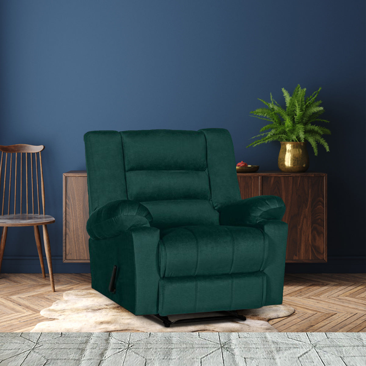 Velvet Upholstered Recliner Chair With Bed Mode From In House - Nice 02 Dark Green Rocking