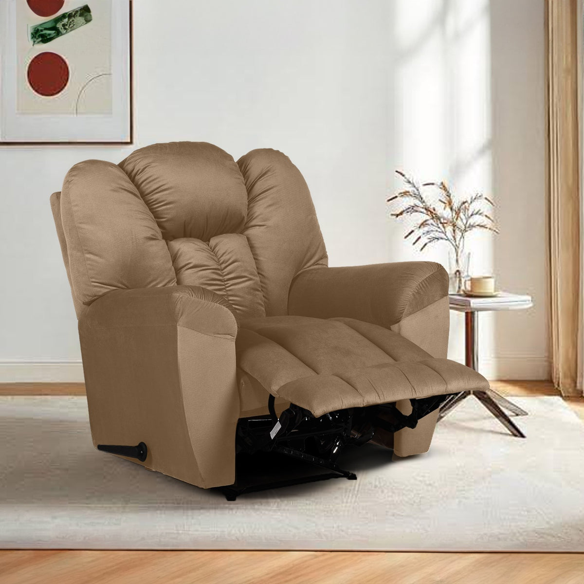 Velvet Recliner Chair - Penhaligon's Light Brown Rocking