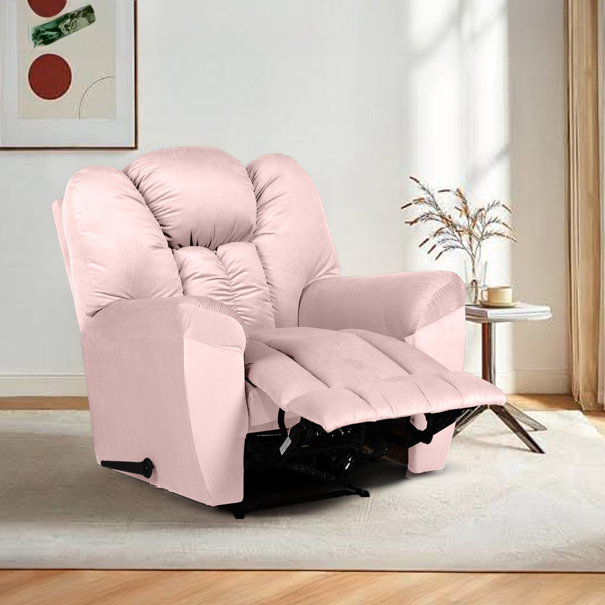 Velvet Recliner Chair - Penhaligon's Light Pink Rocking & Rotating
