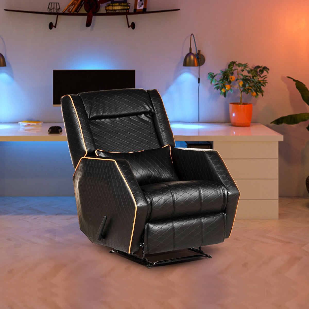 In House Gaming Chair with Controllable Back and Latex Cushion Backrest - Rocking - Black
