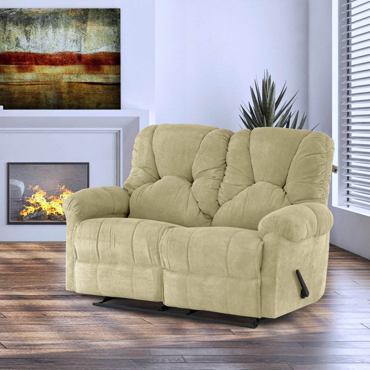 Velvet Double Recliner Chair - American Polo Dark Ivory