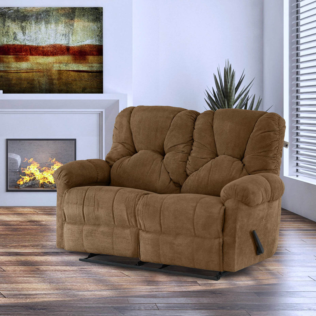 Velvet Double Recliner Chair - American Polo Light Brown