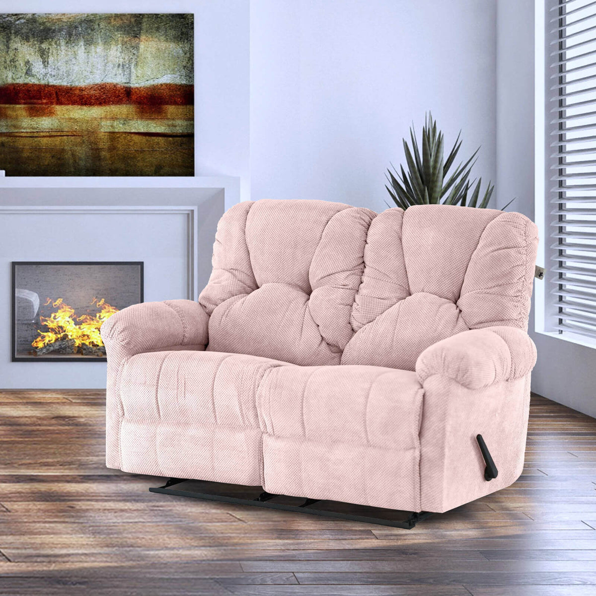 Velvet Double Recliner Chair - American Polo Light Pink