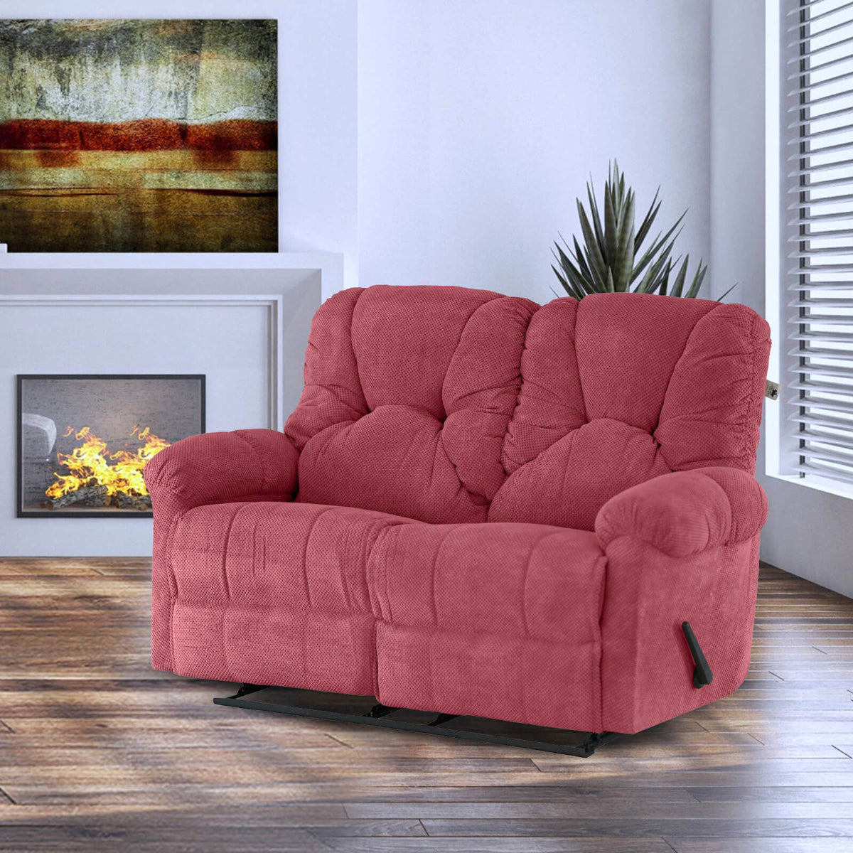 Velvet Double Recliner Chair - American Polo Dark Pink