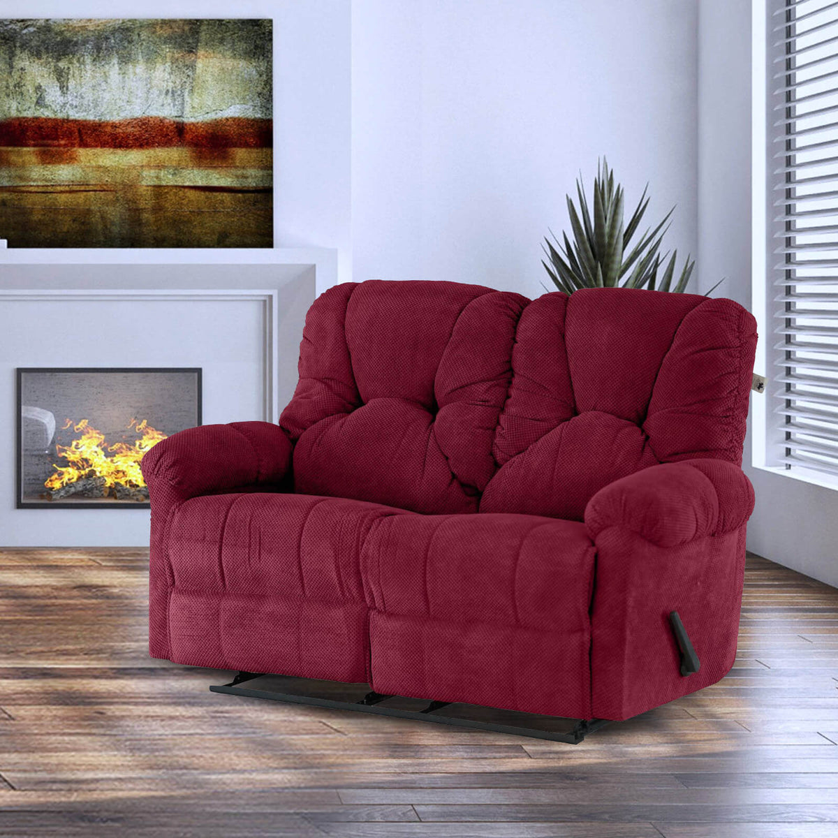 Velvet Double Recliner Chair - American Polo Burgundy