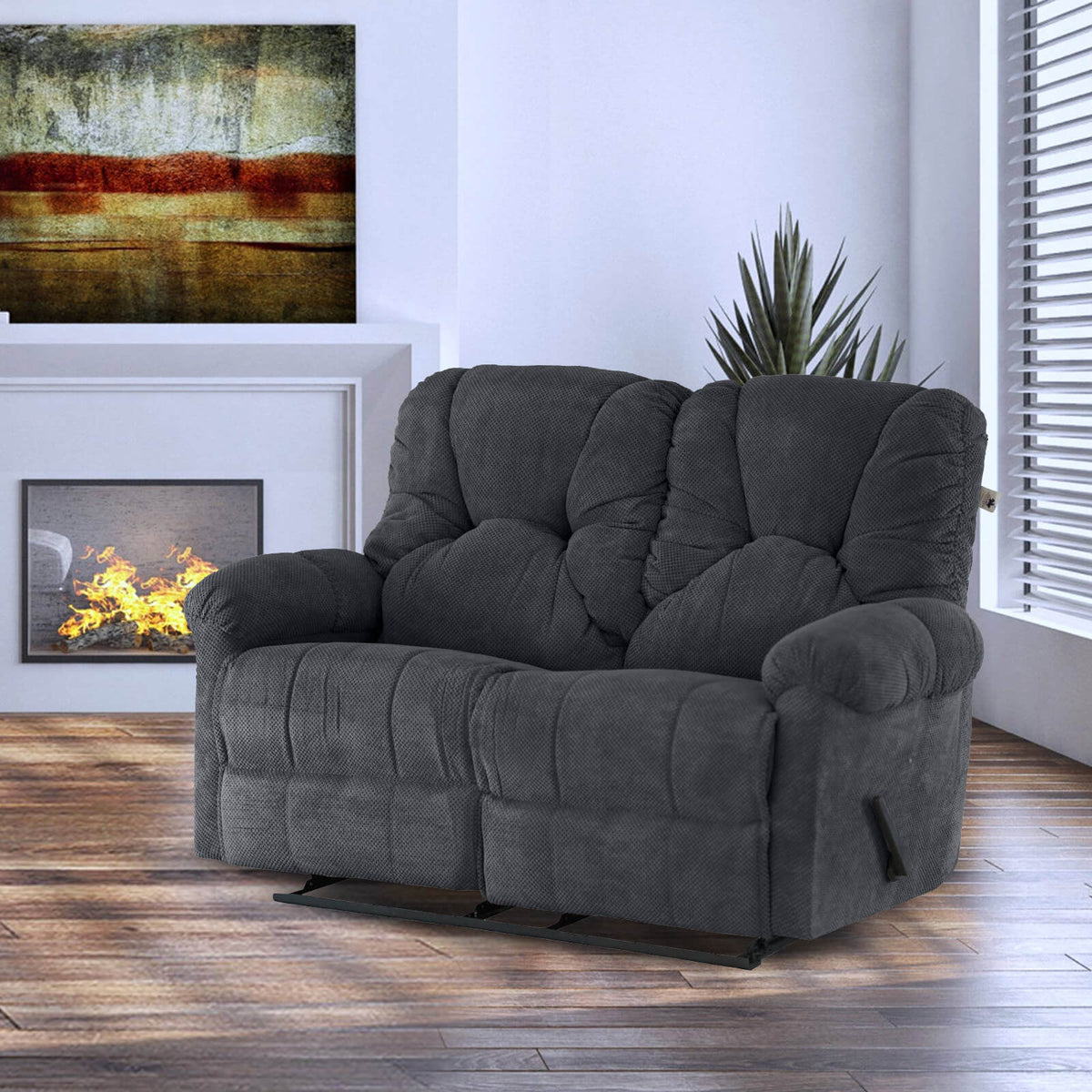 Velvet Double Recliner Chair - American Polo Dark Grey