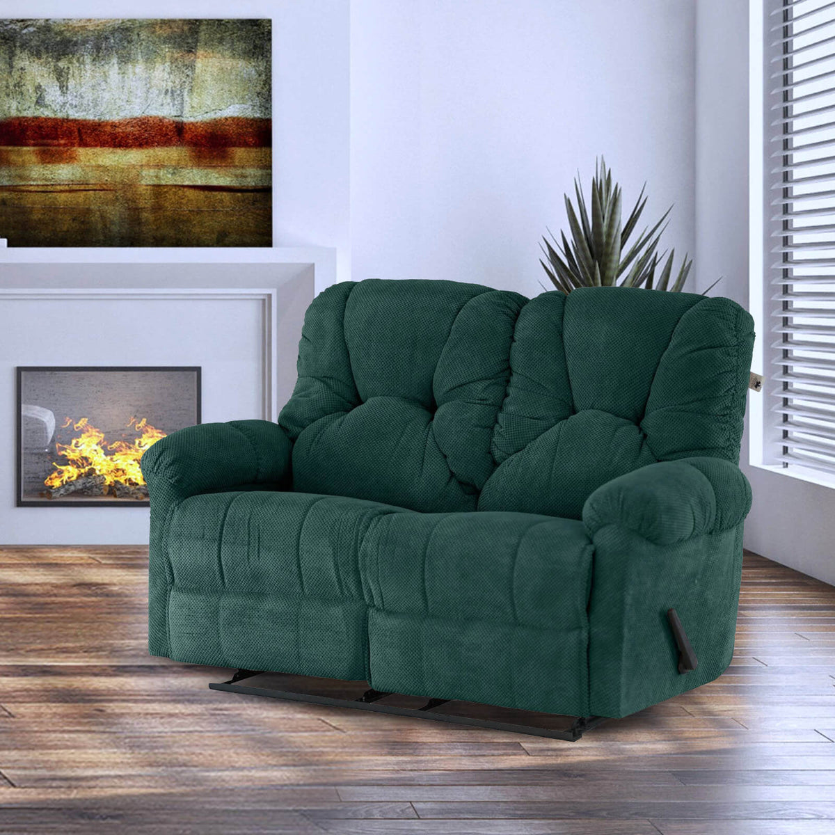 Velvet Double Recliner Chair - American Polo Dark Green