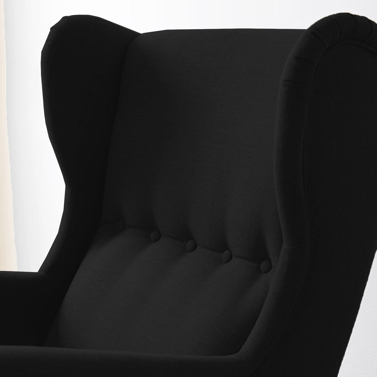 2 Pieces Linen Chair king with Two Wings And FootStool - E3 Black