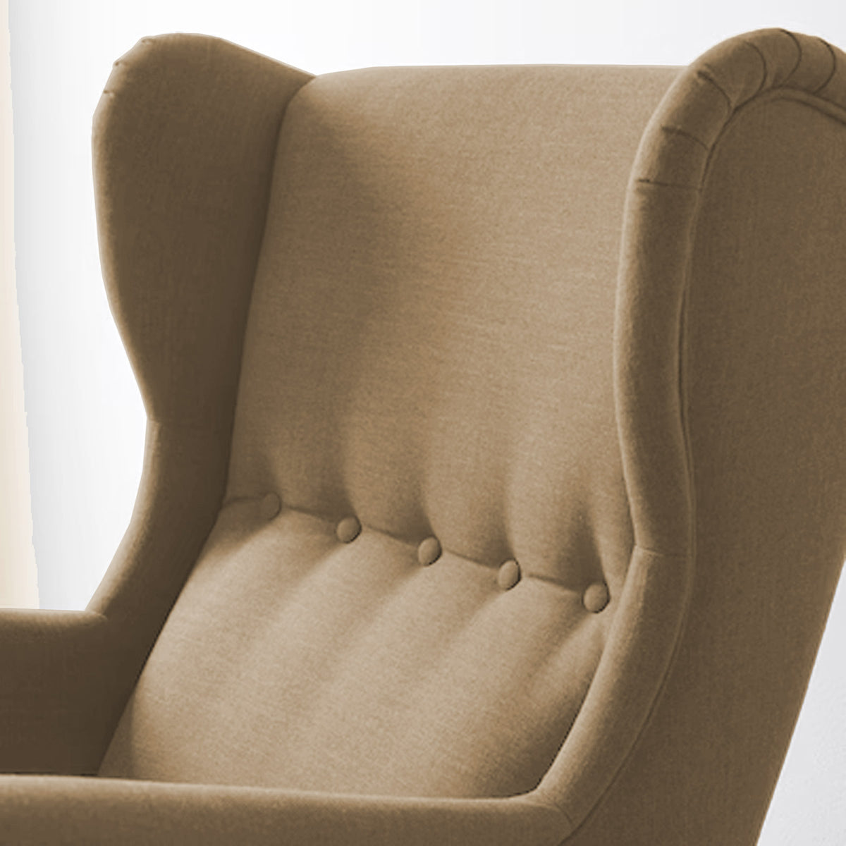 2 Pieces Linen Chair king with Two Wings And FootStool - E3 Beige