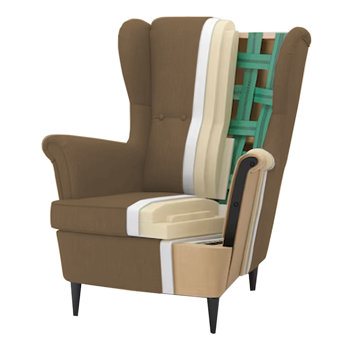 2 Pieces Linen Chair king with Two Wings And FootStool - E3 Brown