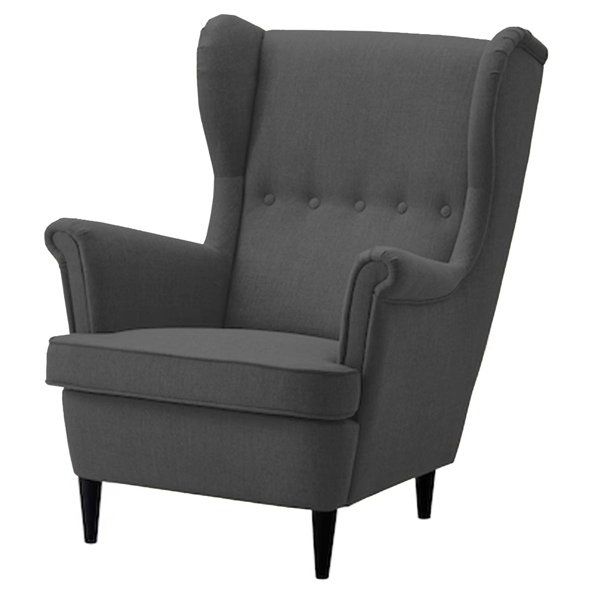 2 Pieces Linen Chair king with Two Wings And FootStool - E3 Dark Grey