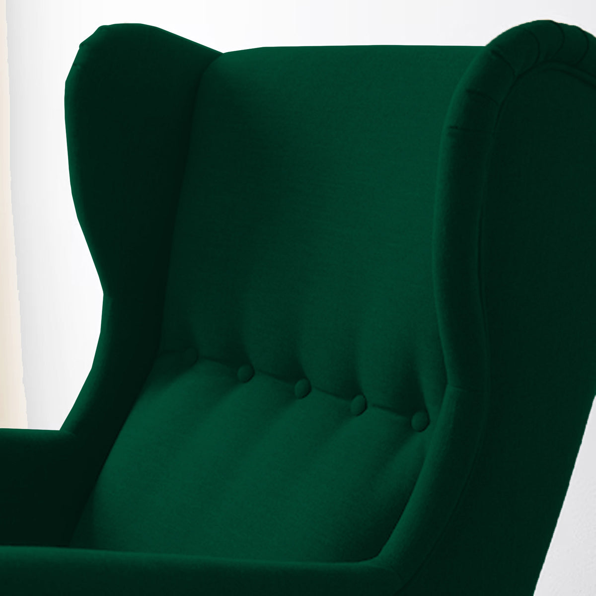2 Pieces Linen Chair king with Two Wings And FootStool - E3 Dark Green