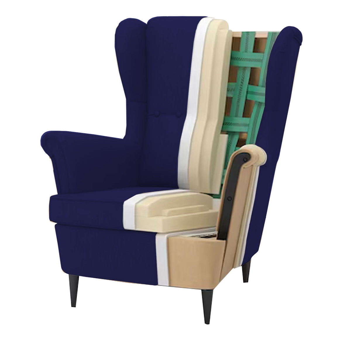 2 Pieces Linen Chair king with Two Wings And FootStool - E3 Dark Blue