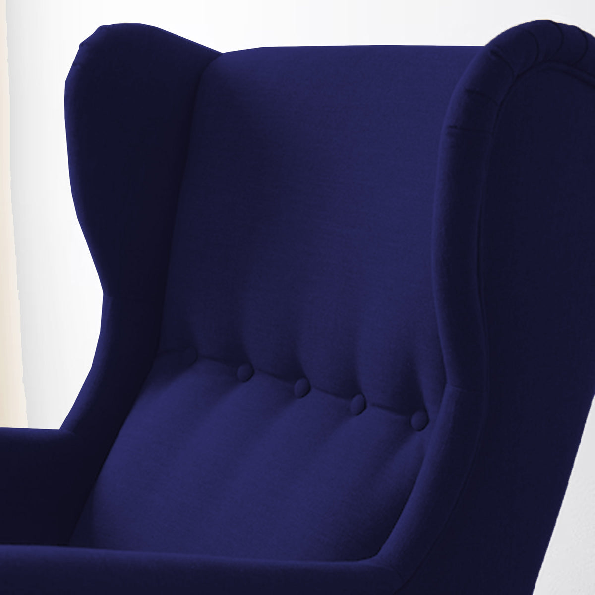 2 Pieces Linen Chair king with Two Wings And FootStool - E3 Dark Blue
